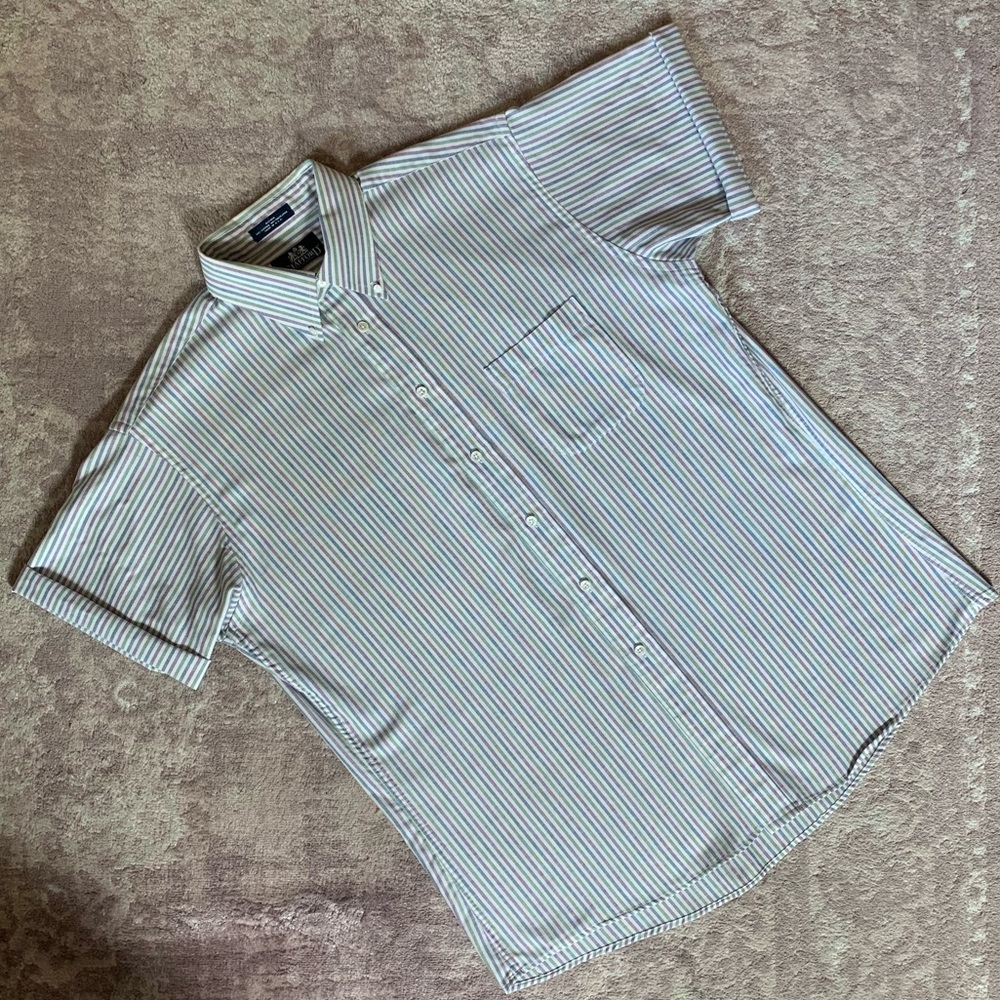 Stafford Oxford Striped Short Sleeve Button Down
